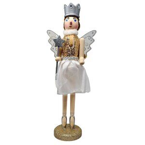 Gold, Silver and White Fairy Princess Christmas Wood 16" Nutcracker